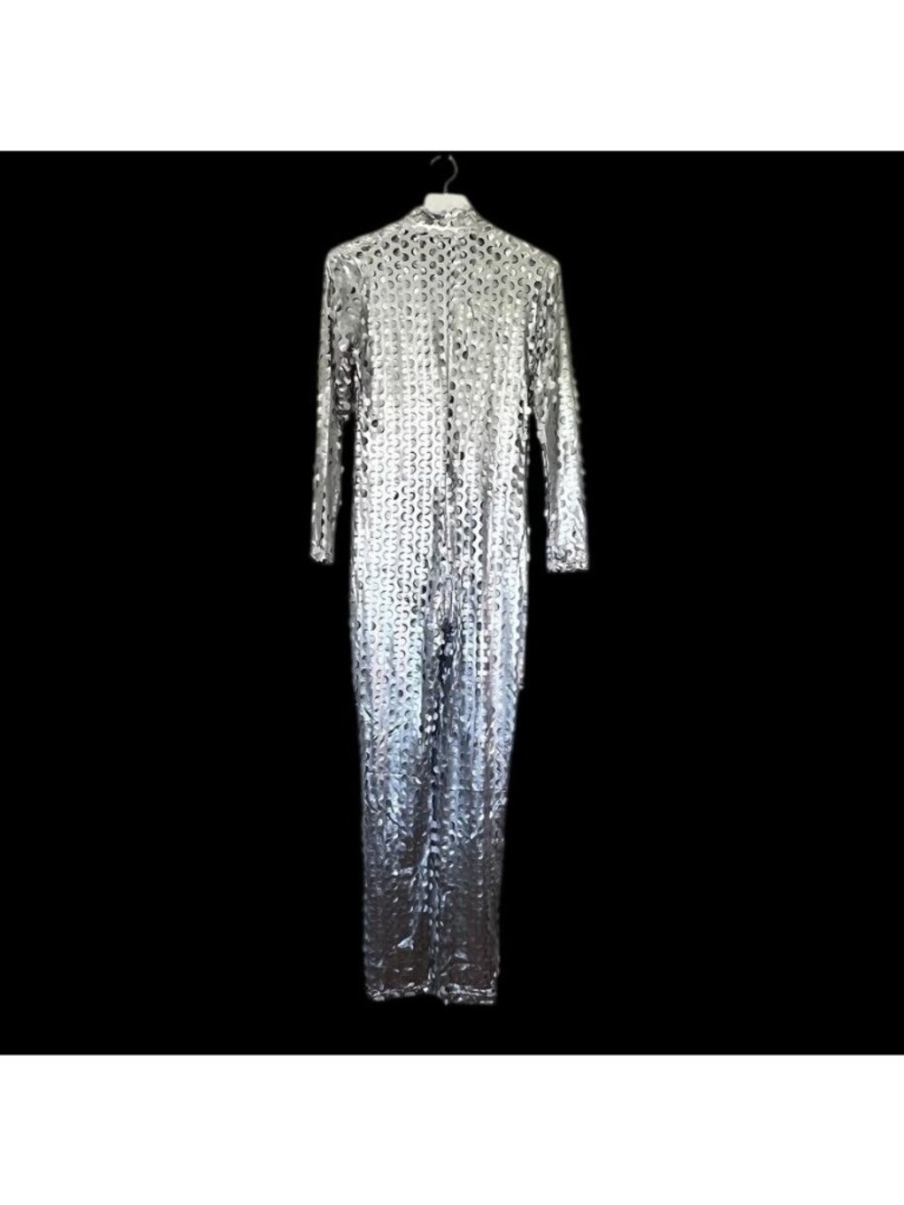 Metallic Silver Hollow Out Jumpsuit Womens Sz S Burning Man Rave Cosplay Costume - Picture 2 of 14